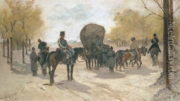 Soldati Con Un Carro (soldiers And Wagon) Oil Painting - Giovanni Fattori