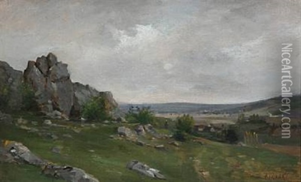 Hilly Landscape With Rocks Oil Painting - Clement Alphonse Antonin Fanart
