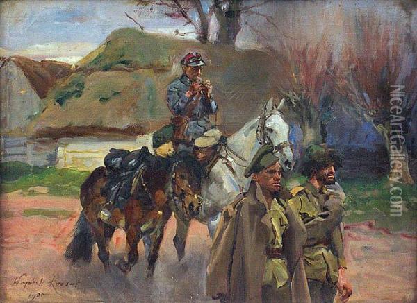 Ulan Prowadzacy Jencow Bolszewickich Oil Painting - Wojciech Von Kossak