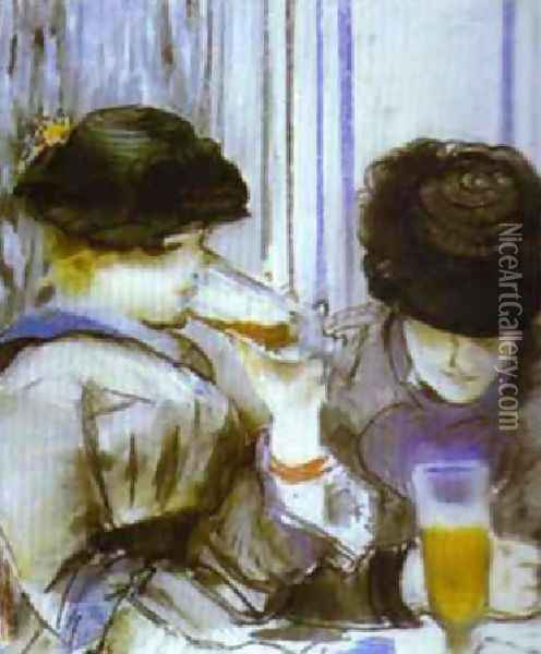 Two Women Drinking Bocks Oil Painting - Edouard Manet