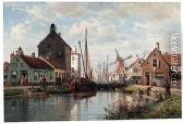 A View Of A Harbour, Northern France Oil Painting - Charles Euphrasie Kuwasseg