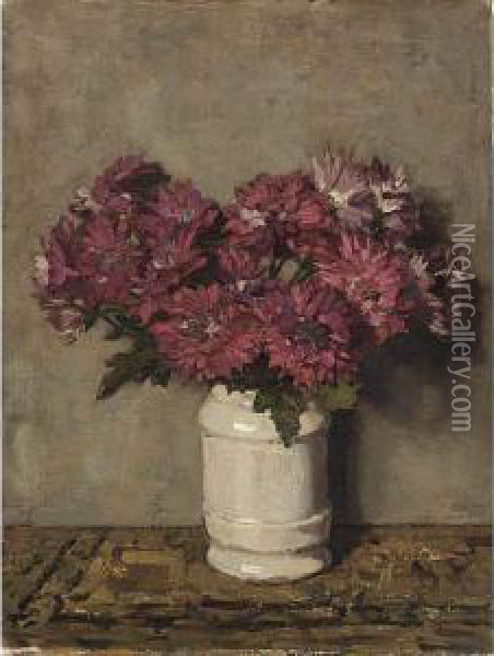 Chrysanthemums In A Vase Oil Painting - Johannes Evert Akkeringa