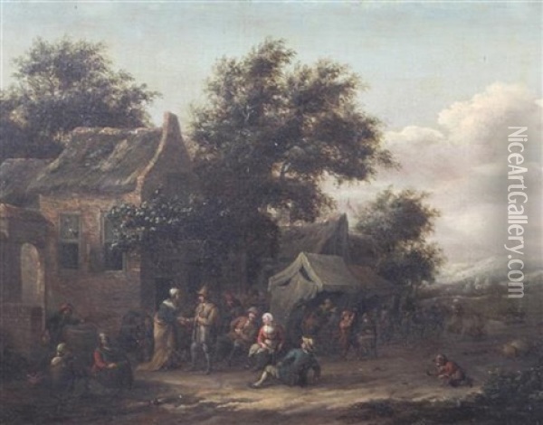 Figures Beside A Tavern Oil Painting - Barend Gael