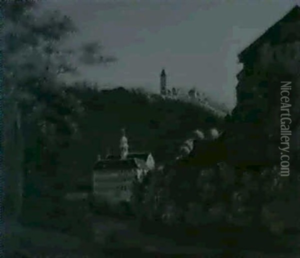 Das Franziskanerkloster Zu Freiburg Im Uechtland In Der     Schweiz An Einem Spatherbsta- Bend Oil Painting - Joseph Damien Kappeler
