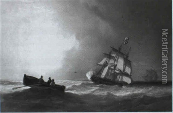 Frigates At Sea Oil Painting - William Garthwaite
