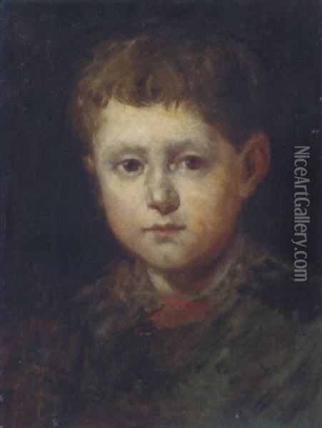 Head Of A Boy Oil Painting - Francisco Pradilla y Ortiz