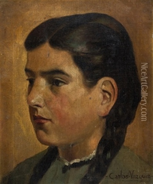 Retrato De Joven De Perfil Oil Painting - Carlos Vazquez