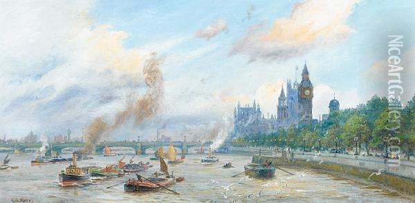 The Thames Below Westminster Oil Painting - George Cochrane Kerr