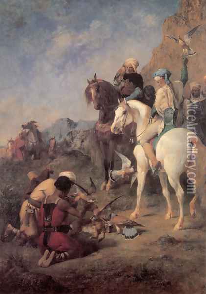 Falcon Hunting in Algeria (or The Quarry) Oil Painting - Eugene Fromentin