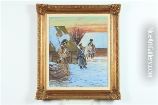 Polish Soldiers From Napoleanic Wars Oil Painting - Woiciech (Aldabert) Ritter von Kossak
