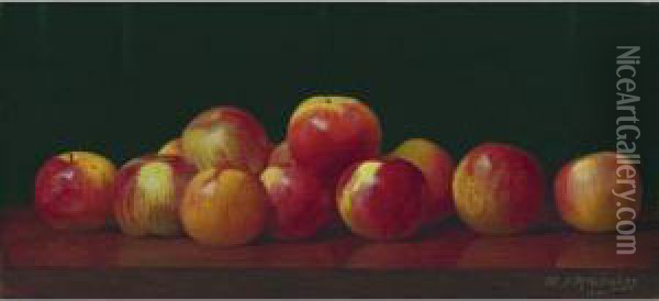 Apples On A Tabletop Oil Painting - William Joseph Mccloskey
