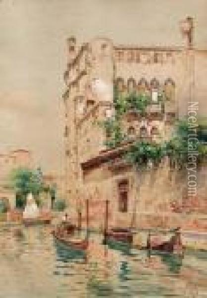 Canale Veneziano Con Gondola Oil Painting - Emanuele Brugnoli