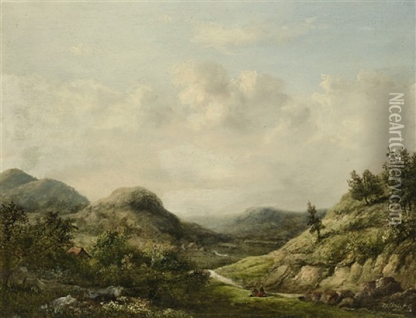 Landschaft Mit Zwei Rastenden Am Wegrand Oil Painting - Pieter Caspar Christ