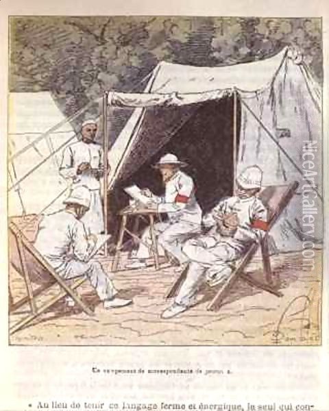 French war correspondents in Madagascar at the time of its annexation by France 1895-96 Oil Painting - Louis Bombled