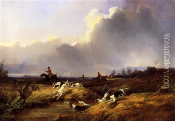 Die Hirschjagd Oil Painting - Joseph Beaume