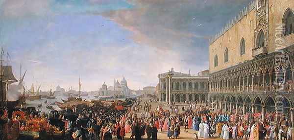 Arrival of the Comte Languet de Gergy at the Palazzo Ducale, Venice, November 1726 Oil Painting - Luca Carlevaris