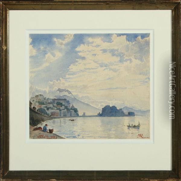 Coastal Scenery With Vesuv In The Background Oil Painting - Arnold Krog