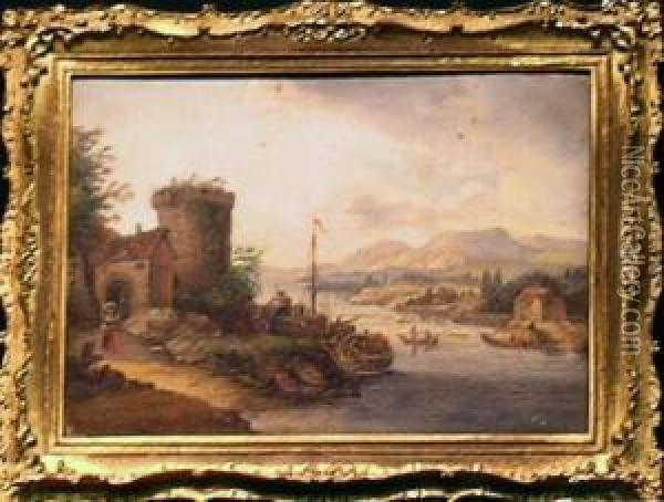 Riverscape With Shipping By A Tower Oil Painting - Pieter Gysels