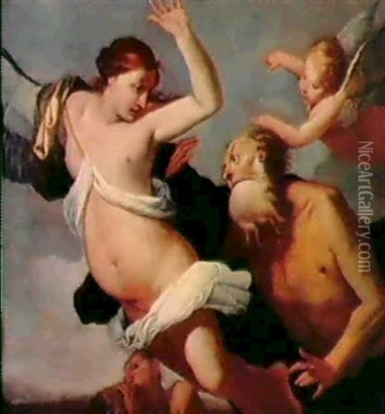 Nettuno Insegue Coronide Oil Painting - Giulio Carpioni