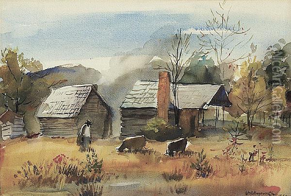 Rural Cabin Scene Oil Painting - William R., Hollingsworth Jr.