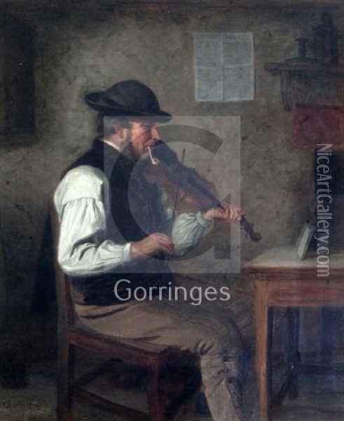 Interior With Fiddler Smoking A Clay Pipe Oil Painting - Charles Hunt