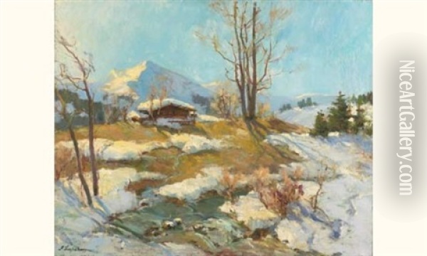 Paysage D'hiver Oil Painting - Georgi Alexandrovich Lapchine