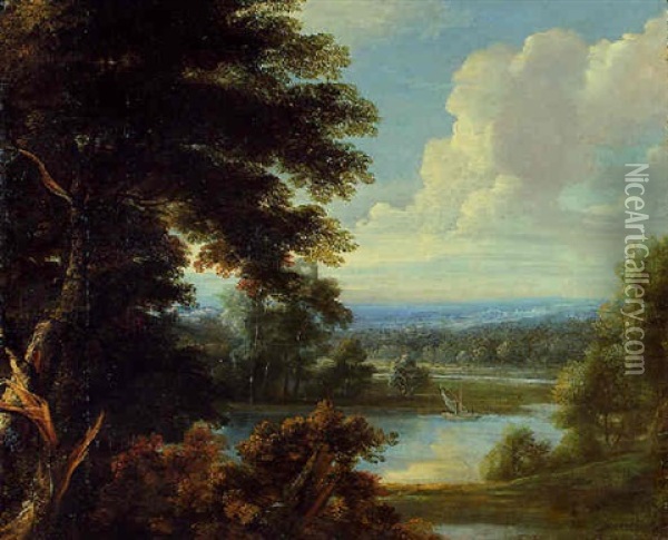 An Extensive Wooded River Landscape Oil Painting - Jacques d' Arthois