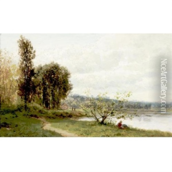 Path Beside A Pond Oil Painting - Emile Charles Lambinet