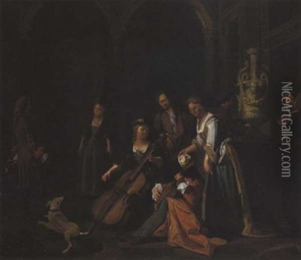 Scene De Concert Devant La Terrasse D'un Palais Oil Painting - Pieter Jacob Horemans