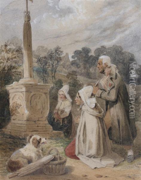 Priere Familiale Oil Painting - Joseph-Louis Hippolyte Bellange