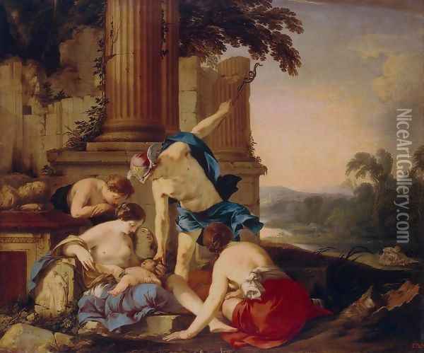 Mercury Takes Bacchus to be Brought up by Nymphs Oil Painting - Laurent De La Hire