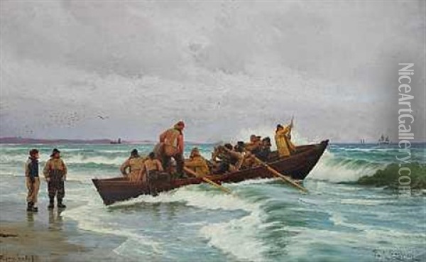 Redningsbaden Gar Ud Oil Painting - Carl Ludvig Thilson Locher