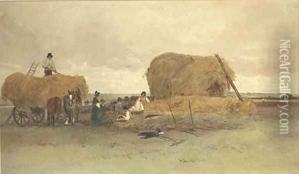 Harvesting scene, stacking hay Oil Painting - Peter de Wint