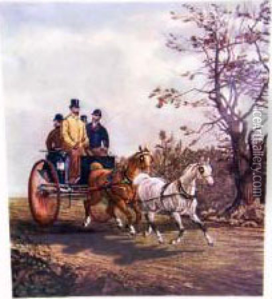 Two Horses Pulling An Open Two Wheel Carriage Oil Painting - Henry Thomas Alken
