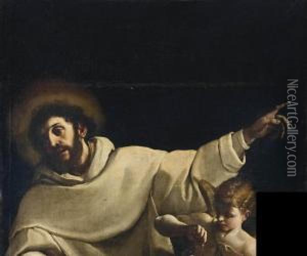 San Bernardo Da Chiaravalle E Un Angelo Oil Painting - Alessandro Tiarini
