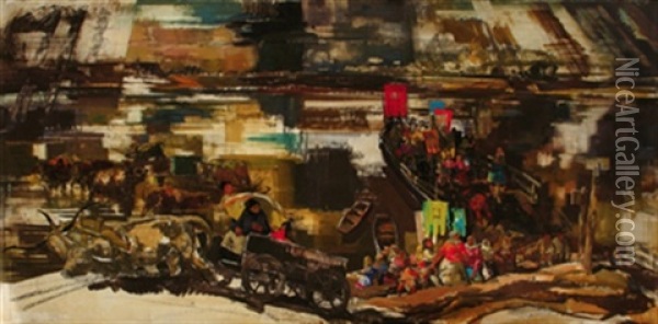 Processione Oil Painting - Vilmos Aba-Novak