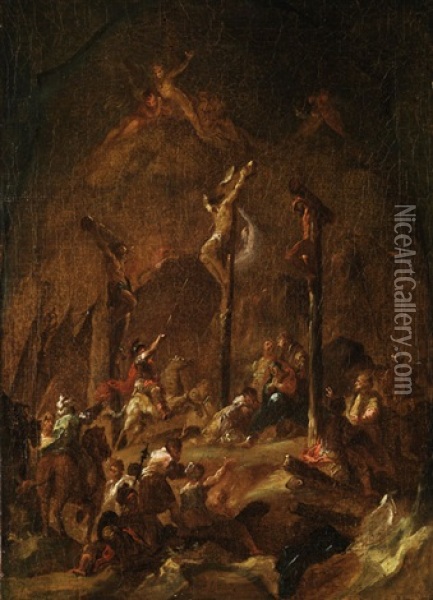 Kreuzigung Christi Mit Den Beiden Schachern, Assistenzfiguren Und Dem Heiligen Longinus Oil Painting - Martin Johann (Kremser Schmidt) Schmidt