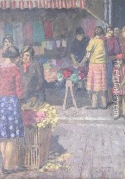 Busy Market Scene Oil Painting - Edwin Ellis