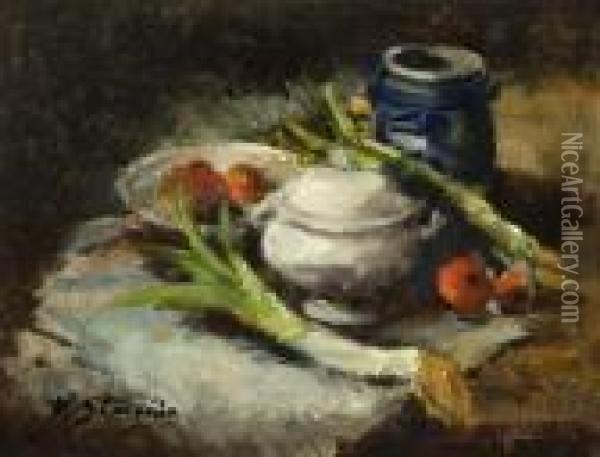 Still Life With Vegetables And Crockery Oil Painting - Victor Simonin