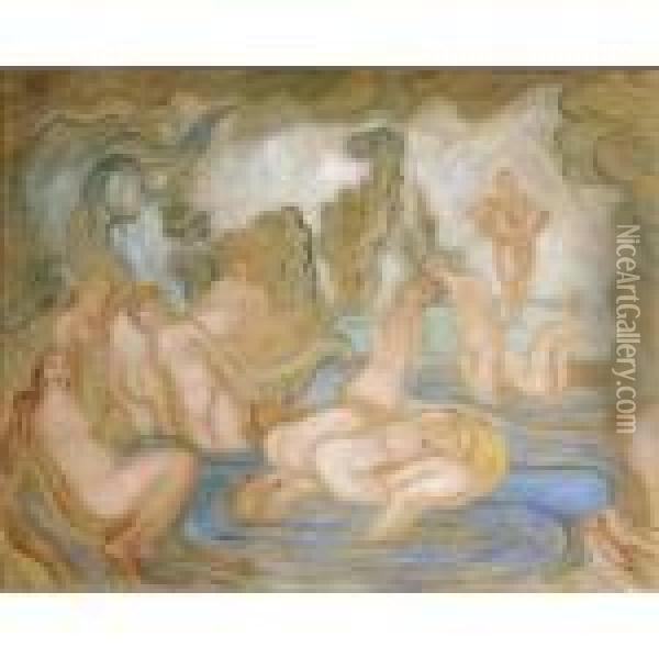 Baigneuses (lignes Courbes Et Ondulees) Oil Painting - James Ensor