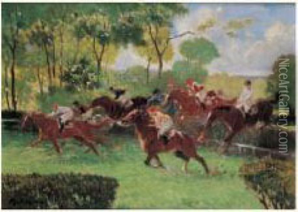 Steeple Chase Oil Painting - Louis-Ferdinand Malespina