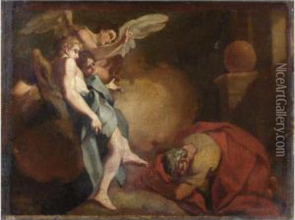 Abramo Visitato Da Tre Angeli Oil Painting - Antonio Balestra