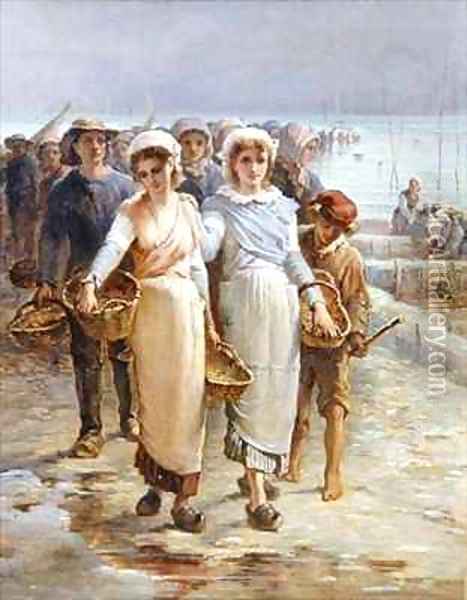 Oyster Girls at Cancale Oil Painting - Francois Nicolas Augustin Feyen-Perrin