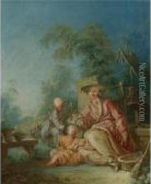 Figures In Oriental Dress Seated In A Garden Oil Painting - Jean-Baptiste Pillement