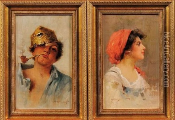 Portrait D'une Gitane (+ Portrait D'un Fumeur De Pipe; Pair) Oil Painting - Mariano Fortuny y de Madrazo