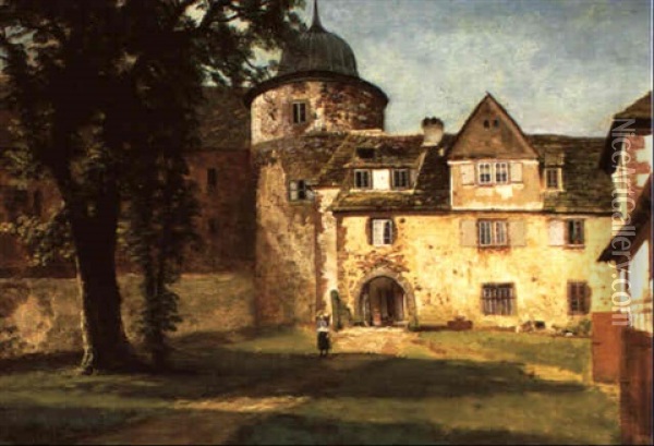 Courtyard Of A Manor House Oil Painting - Albert Bierstadt