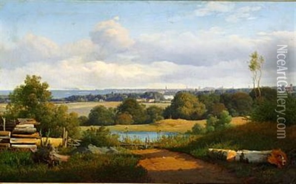 View Of Copenhagen From Ermelunden, North Of Copenhagen Oil Painting - Anton Edvard Kjeldrup