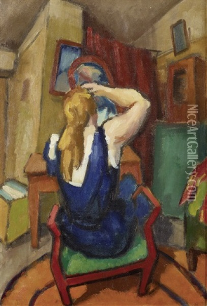 Frau Vor Dem Spiegel Oil Painting - Rudolf Wacker