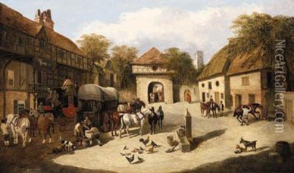 The York To London Mail Coach Outside The Horse And Jockeyinn Oil Painting - John Frederick Herring Snr