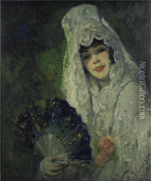 Spanish Lady Oil Painting - Francis Luis Mora